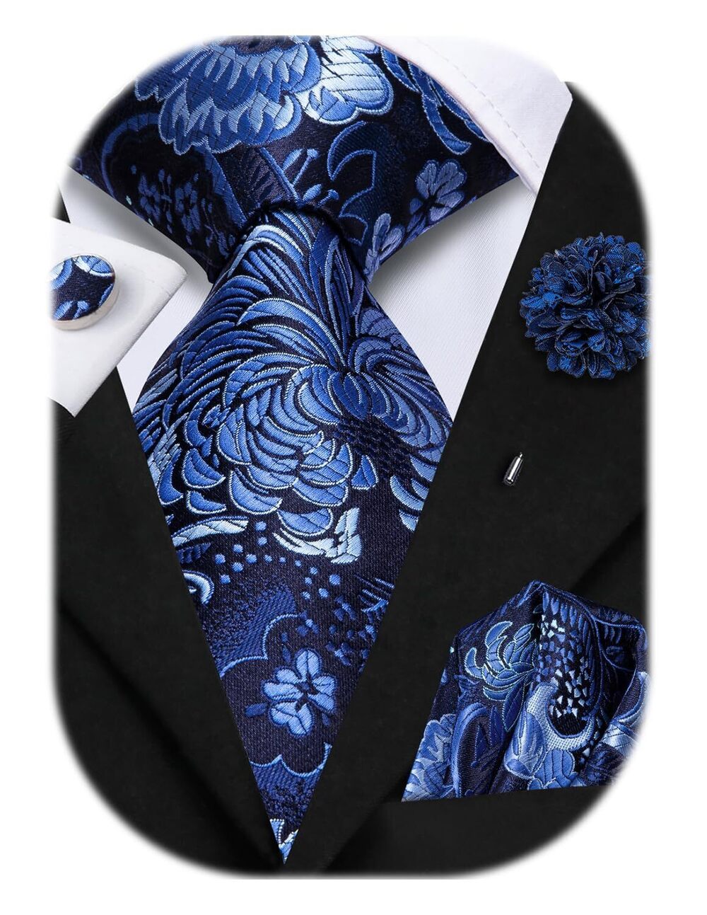 4779 Tie Set Woven Silk Ties Handkerchief Cufflinks Lapel Pin Set 4PC